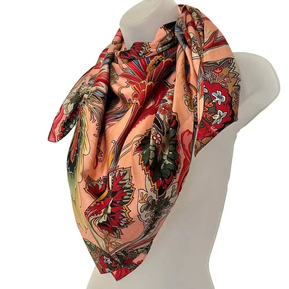 Vintage Ralph Lauren Colorful Feather Floral Paisley Cotton Square Scarf